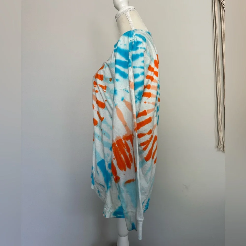 ✨ SOLD ✨ NWOT! Long Sleeve Cotton Spiral Tie Dye Shirt Blue White Orange SM MED - Picture 4 of 4